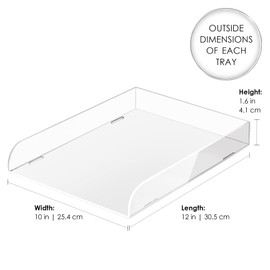 Elavain Acrylic Stackable Paper Tray Organizer for Desk, 3 Tier Elegant Paper Organizer Tray, Clear Desk Organizer with White Edges for Home, Countertop, Desktop, Office Storage & Organization, 3 Pack