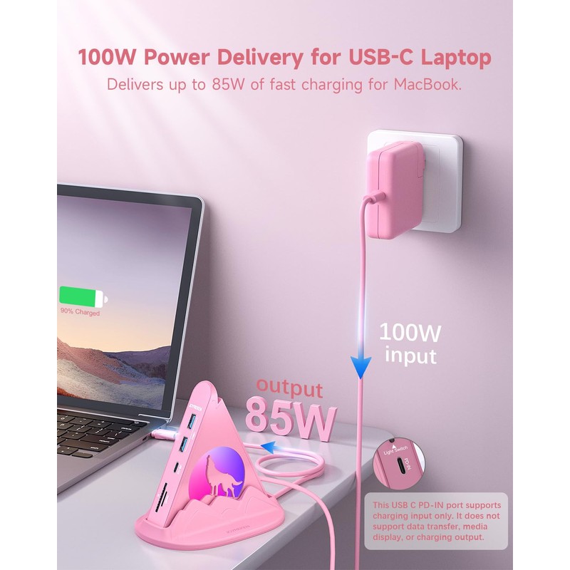 JoyReken Wolf USB-C Hub, 8-in-1 USBC Hub with 4K@30Hz HDMI,