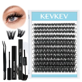 KevKev Lash Clusters Kit Eyelash Clusters Kit 144pcs Cluster Eyelash Extensions Kit DIY Lash Extension Kit Wispy Lash Clusters with Lash Bond and Seal Lash Applicator Lash Remover(Land, D-8-18mix)