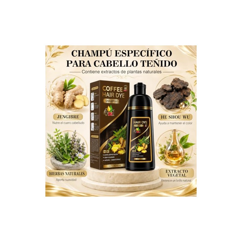 Hair Dye Shampoo 4 en 1 Fórmula Suave Ingredientes Naturales(Marrón