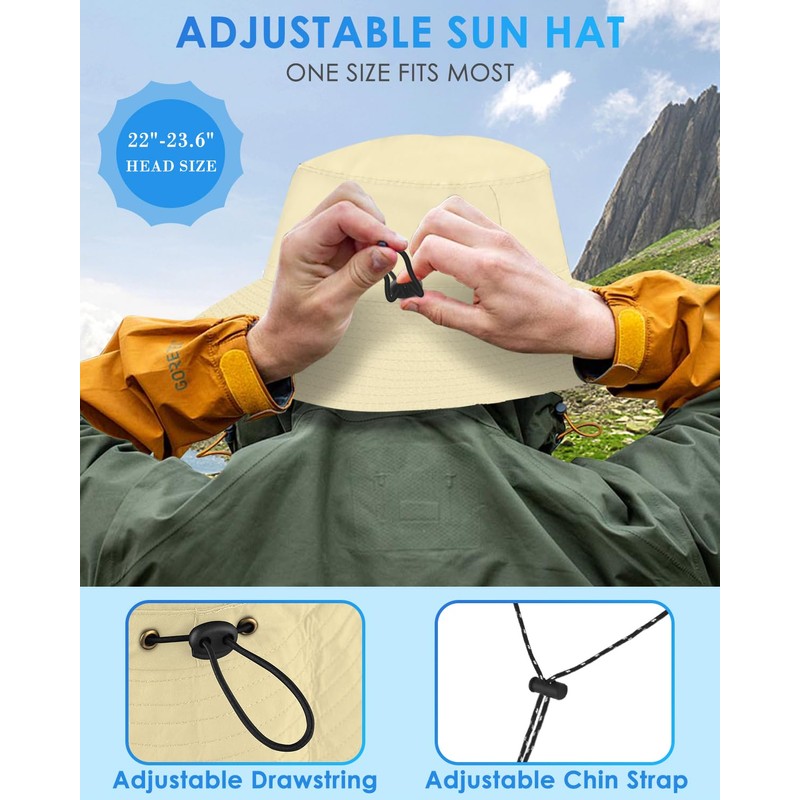 BROTOU UPF 50 Foldable Unisex Wide Brim Sun Hats, Breathable