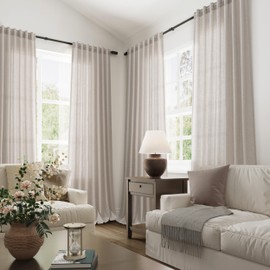 Joywell Birch Hook Belt Linen Semi Sheer Curtains 72 Inches Length Long Rod Pocket Back Tab Hook Belt Clip Rings Window Curtains Drapes for Bedroom Living Room 2 Panels 52x72