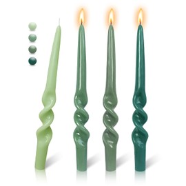 FLAMMUL Colored Taper Candles Candlesticks - 4PCS Spiral Candle Sticks 9.5 Inch Gradient Green Taper Candle Unscented Wax Candles for Home Decor Weddings