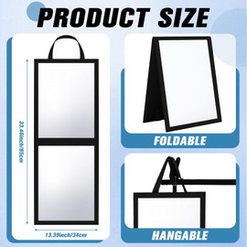 GlikCeil Foldable Portable Full Length Mirror for Dorm Dance Backstage Camping Travel Hanging Folding Makeup Body Mirror for Dancers Artists Home Aestheticians Spa(Black,33.5" X 13.4")