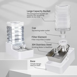 MASOCAT 8L Upgraded Automatic Large Capacity Dog and Cat Water Dispenser with Stainless Steel Bowl,100% BPA-Free,Gravity Waterer,Suitable for Medium and Large-Sized Cats and Dogs (White, 8L+)