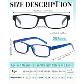 Yexiya 24 Pack Reading Glasses Bulk Traditional Reading Glasses with Spring Hinge Adjustable Reading Glasses for Men Women (Multicolor,2.0 Diopters)