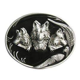 Urban Backwoods Three Wolves IV Belt Buckle for Interchangeable Belt Buckle, black