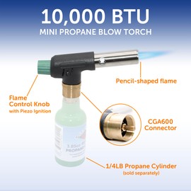 Flame King FK-PV777CGA Mini Propane Blow Torch Head 10,000 BTU for Kitchen, Soldering, Searing, Charcoal/Fire Pit Lighting