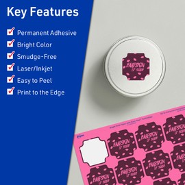 Avery Printable Square Scalloped Labels with Sure Feed Technology, 1-5/8" x 1-5/8", Bright Pink Labels, Print-to-The-Edge, Laser/Inkjet, 800 Total, Great for Cosmetic Labels and Jar Labels