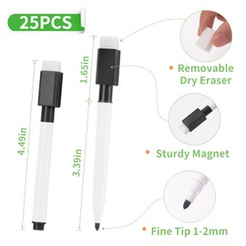 JEFURE 200 Pcs Black Magnetic Dry Erase Markers with Eraser Cap, White Board Mini Dry erase Markers Bulk, Fine Point Tip Student White Board Markers for Teachers Office School Supplies