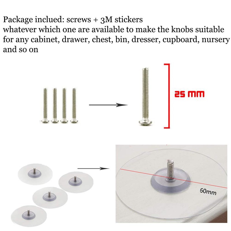 4 Pcs Self-Stick Crystal Glass Cabinet Knobs Pull Handle Diamond