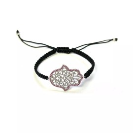 925 Sterling Silver  C Z Hamsa Bracelet 6" Adjustable to 11"