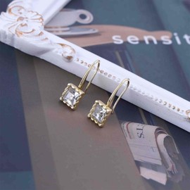 Inilbran Boho Rhinestone Earrings Gold Crystal Square Stud Earrings Vintage Crystal CZ Earrings Geometric CZ Square Hook Earrings Jewellery for Women and Girls, Zinc, No Gemstone