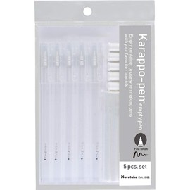 Kuretake Karappo Pen, Fine Brush tip 5pcs set, Empty refillable ink pen, for lettering, calligraphy, illustration, drawing, Made in Japan