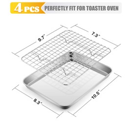 Metal Toaster Oven Tray with Rack Set, E-far 10.5”x8.3” Baking Sheet Broiling Pan with Stainless Steel Wire Grate Rack for Cooking Baking Bacon Steak Cooling Cookie - Dishwasher Safe
