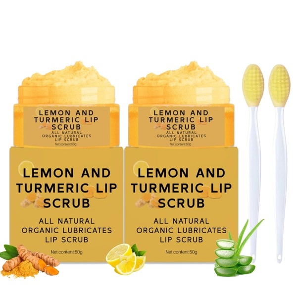 Turmeric Lemon Lip Scrub for Dark Lips with Brush, Turmeric
