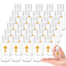 Chuangdi Small Holy Water Bottles Baptism Party Favor 30 ml Transparent Holy Water Empty Containers with Golden Catholic Cross First Communion Gift for Guests Christian Church Easter(30 Pcs,30 ml)