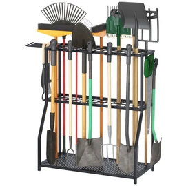 Azheruol Organizer Yard Tool Storage Rack,Garden Organizer,Steel Yard Tool Racks To Store Long-Handled Tools,Tool Holder For Garden,Shed,Outdoor,Black