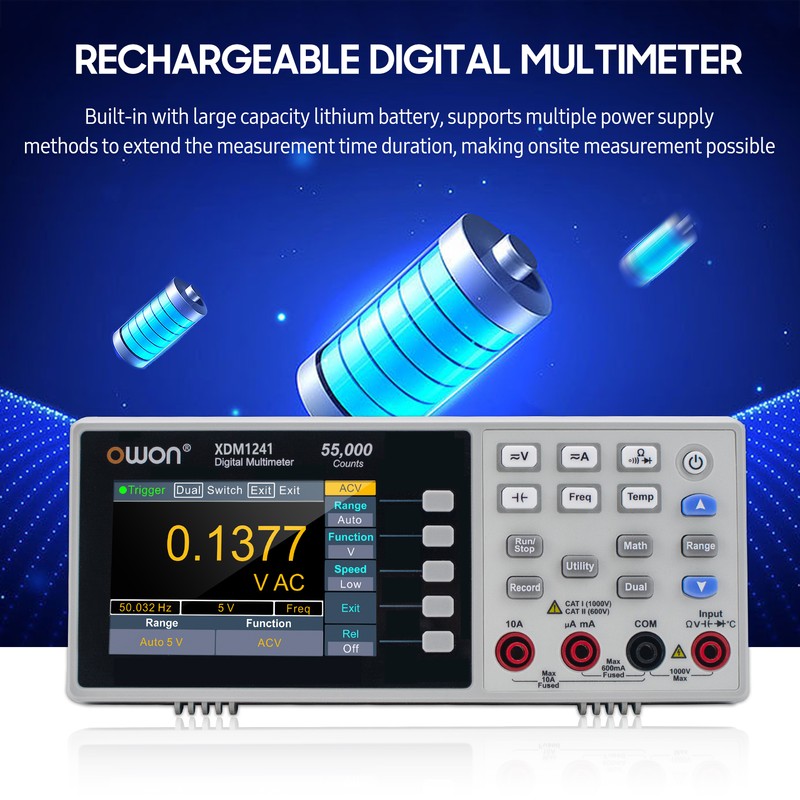 Owon XDM1241 Mini Desktop Digital Multimeter Rechargeable 55,000 Counts High
