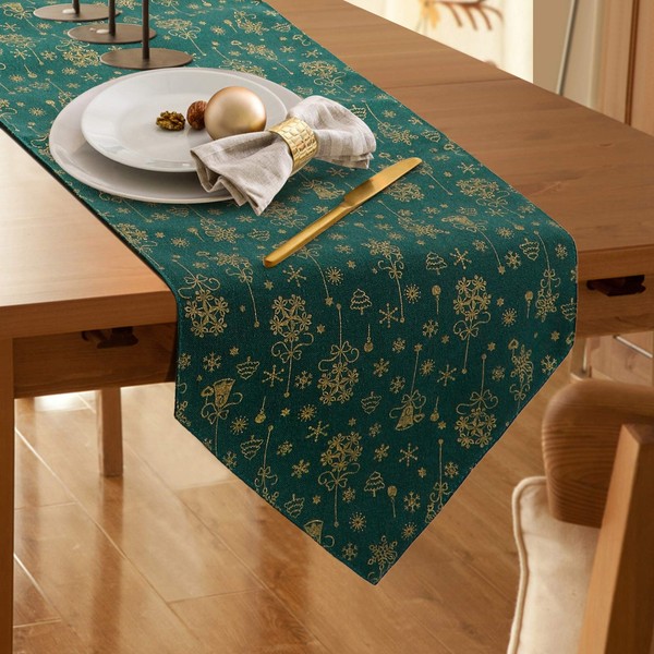 Dremisland Christmas Table Runner Burlap & Cotton Tree Snowflake Hot