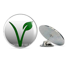 NYC Jewelers Green V with Leaf Vegan Logo - Vegan Organic Non GMO no Animal Metal 0.75" Lapel Hat Pin Tie Tack Pinback
