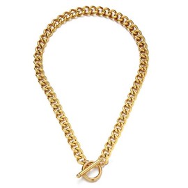 Thick Simple Punk Stainless Steel Twisted Chain Cuban Link Chunky Chain Infinity Toggle Charm Choker Necklace, Gold/Silver, Simple Minimalist Fashion Necklace for Women Men Unisex(gold)