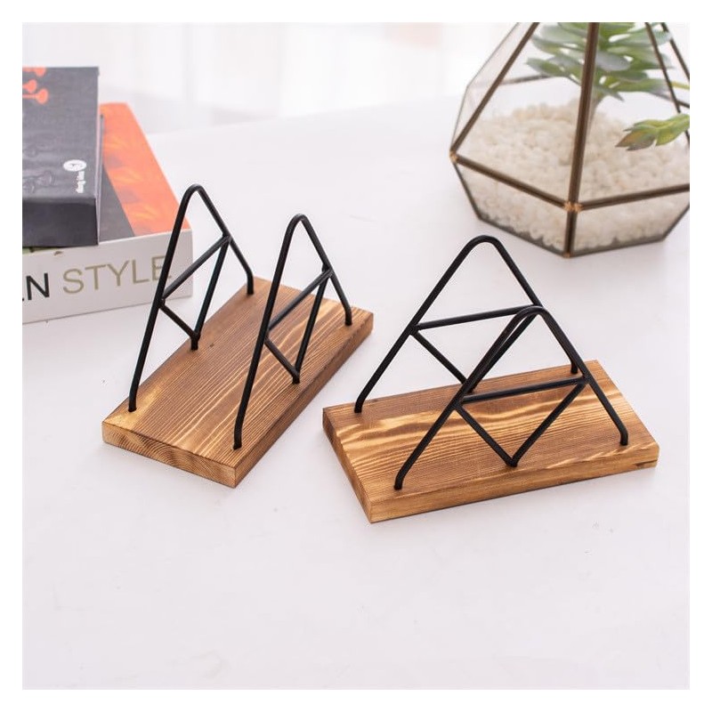 Walquicks 2Pcs Metal and Wooden Napkin Holder - Triangle Design