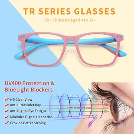 Musivon Children's Glasses Without Prescription Anti Blue Light Filter Glasses Kids Blue Filter Game Computer Glasses for Girls Boys with Lenses 4-14 Years, Pink and blue