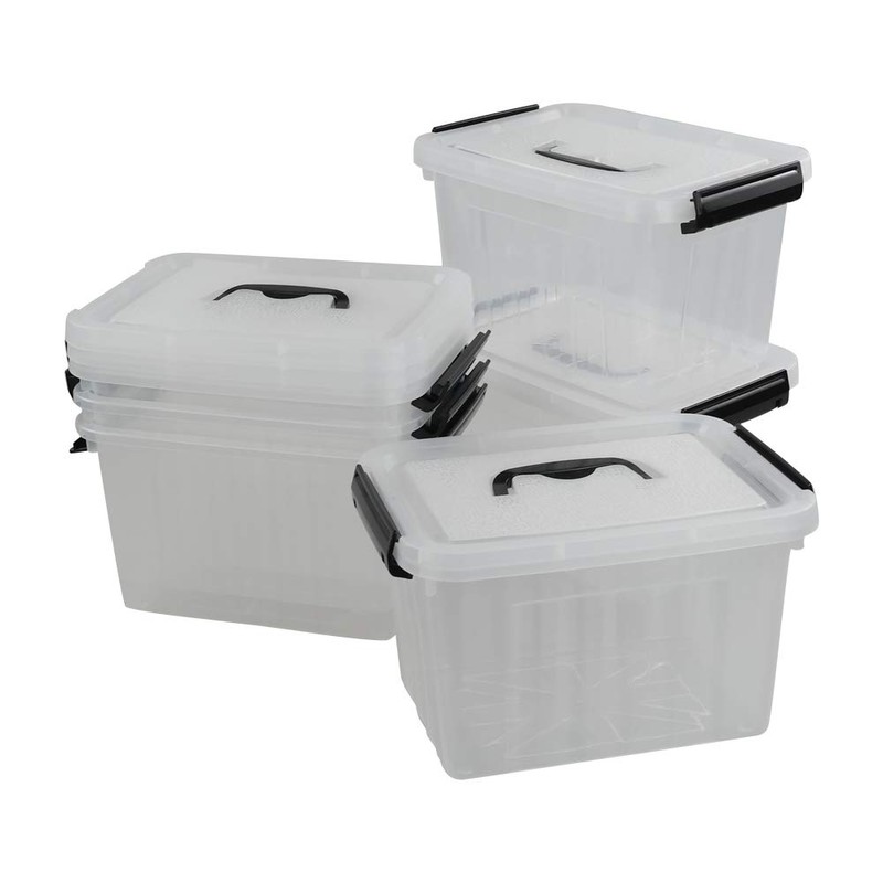 Easymanie Plastic Storage Bin with Black Handle, 6 Quart Latching