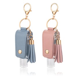 ZEYIYER 2 PCS Hand Sanitizer Holder Keychain, Hand Sanitizer Keychain, Mini Hand Sanitizer Case, Hand Sanitizer Bottles Empty, Empty Hand Sanitizer Bottles, for Lotion Liquid Soap Shampoo Blue Pink