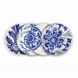 Rosanna Azul Pasta Bowls, Set of 4, 8.25" – Porcelain Pasta Bowl, Perfect Shallow Bowls, Dishwasher & Microwave Safe, Porcelain Bowl Plates