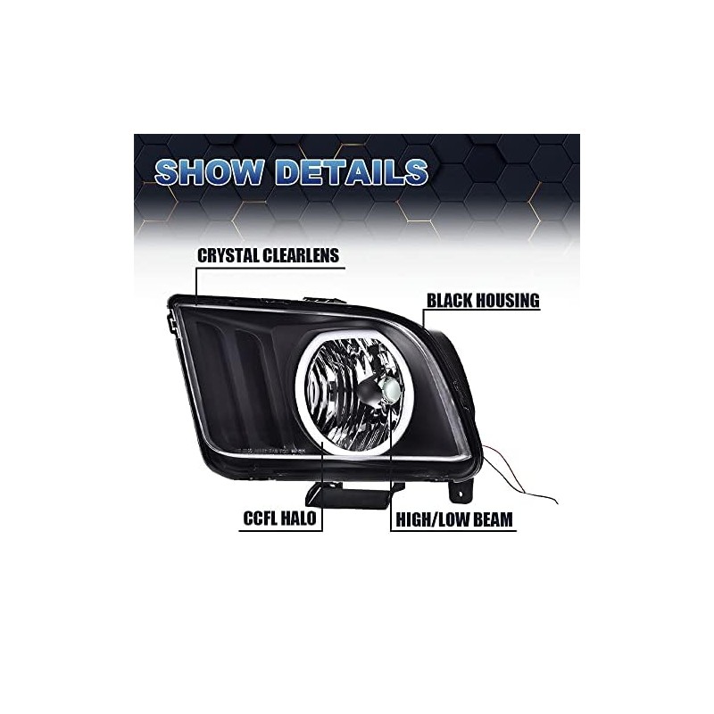 PIT66 LED Headlights, Compatible with 2005-2009 Ford Mustang Headlamp Assembly