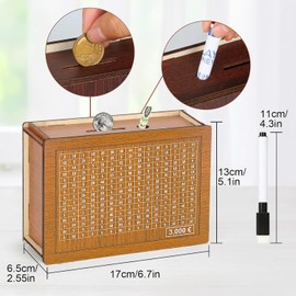 Wooden Money Box, Money Box with Numbers Checks, Money Box with Savings Target, Retro Money Box Storage Box, Reusable Money Box, for Helps Adults and Children Habit to Save