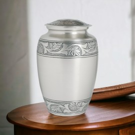 Lightnpro Hand Engraved Pewter Cremation Urn for Human Ashes, A Beautiful Decorative Funeral Burial Cardinal Large Funeral Urn for Your Loved Ones Remains with Elegant Finish - 10 Inch Antique Silver