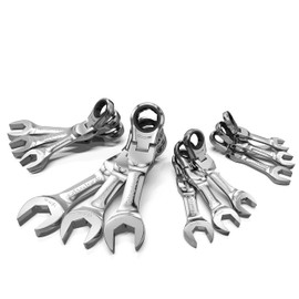 Olsa Tools Stubby Ratcheting Wrench Set - 12 Pc Metric Flex Head - 6-Point Box End - 120-Tooth - Works on Rounded or Stripped Bolts - Compact Professional Spanners - Part 1358