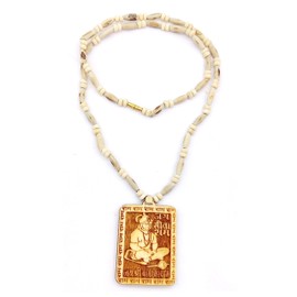 BRIJ HAAT Wooden Handmade Carving Bageshwar dham Hanuman ji Locket/pendant with Tulsi Kanthi Mala Pack, Standard, Tulsi, No Gemstone