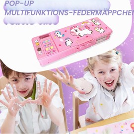 LilyBeauty Pop Up Multifunctional Case for Girls and Boys, Cute Cartoon Pen Box Organizer Stationery Sharpener Schedule Whiteboard School Supplies for Kids (Pink)