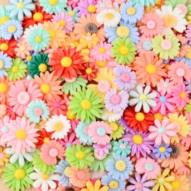 100Pcs Flower Daisy Slime Charms Set-Resin Flatback Rhinestones Beads Making Supplies Mixed Styles Loose Gems for DIY Craft Making and Ornament Scrapbooking (Mix Color-1)