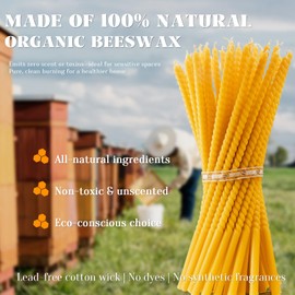 1/2 Inch Slim Beeswax Taper Candles - 15 inch Tall Thin Candlesticks 1/2 Inch Diameter - Skinny Spiral Taper Candle - Natural Beeswax Candlesticks, Yellow Set of 16