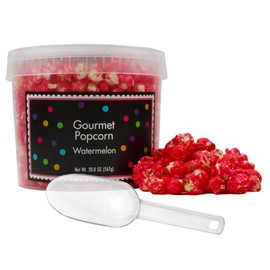 Pink Popcorn Bucket with Scoop, 20 Ounce, Watermelon Flavored Popcorn Tub, Fresh Gourmet Popcorn, The Hampton Popcorn & Candy Company