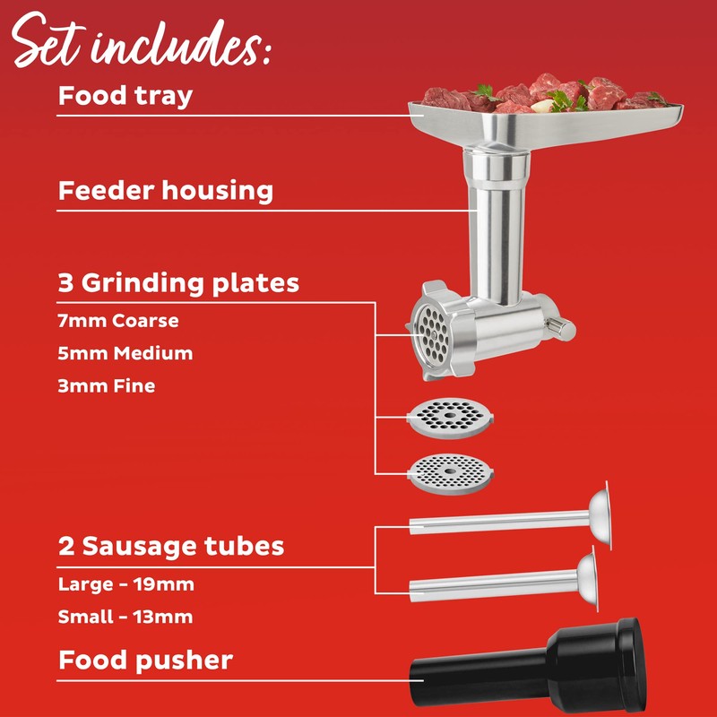 Instant Meat Grinder Attachment for Stand Mixer, Includes Grinding Plates,