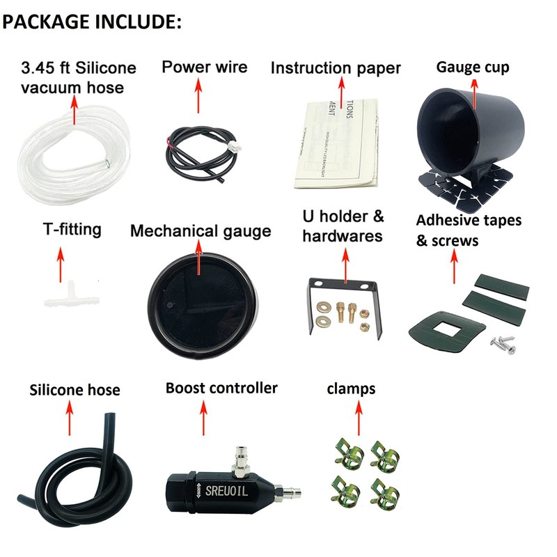 2" 52mm Turbo Boost Gauge 7 Color Adjustment Boost Meter