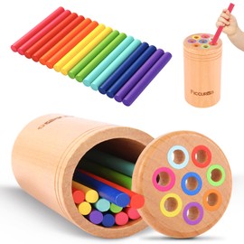 FICCURYS Fine Motor Skills Sensory Toys for Toddlers 1-3,Baby 18 Month Old Montessori Sticks Toys Color Sorting Stick Toys,Kids Boys Girls Gifts