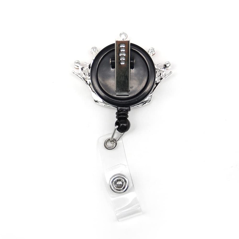 Crystal Rhinestone Crown Retractable ID Badge Name Card Holder Reel