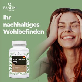 Bandini® 8 mg Astaxanthin - 180 Depot Capsules - Vegan Astaxanthin from Haematococcus Pluvialis - High Bioavailability - Sustainable Cultivation - 1 Capsule / Day for 6 Months Supply