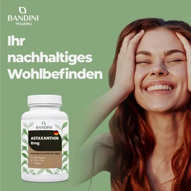 Bandini® 8 mg Astaxanthin - 180 Depot Capsules - Vegan Astaxanthin from Haematococcus Pluvialis - High Bioavailability - Sustainable Cultivation - 1 Capsule / Day for 6 Months Supply