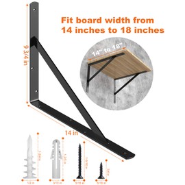 LuckIn 8-Pack 14 Inch Heavy Duty Shelf Bracket, Fit for 14 16 18 Inch Floating Shelves, Wall Shelf L Brackets with 90 Degree Triangle, 250 LBS Max Load, Mounting Hardware Included, Black