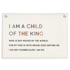 Lacama Christian Wall Decor for Boys Room, Baby Boys Nursery Decor, Bible Verse Wall Linen Hanging Banner Flags, I Am a Child of The King Banner Neutral Wall Decor, Birthday Gift 30x20 Inch