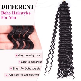 Braiding Hair Pre Stretched Boho Braiding Hair‘s for Boho Braids 16inch 6pack Prestretched Deep Wave Braided Hair Crochet Hair boho hair for braiding (Natural Black)
