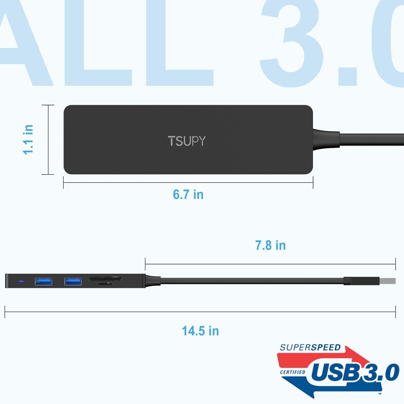 TSUPY USB Hub 3.0 5 Port with 3 USB 3.0